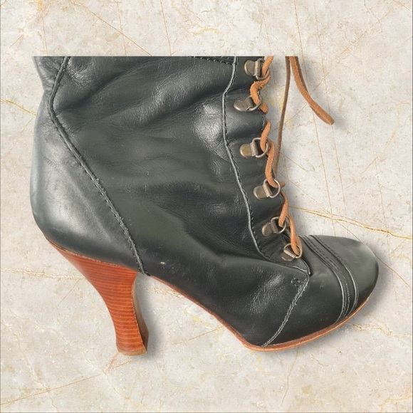 For all Mankind Ankle Boot Black Leather Lace Up Vintage Boho Goth Witchy SZ 38 - Picture 12 of 12
